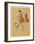 Young Woman in a Red Swimsuit with Her White Bulldog on the Beach-Cecil Aldin-Framed Art Print