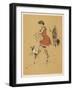 Young Woman in a Red Swimsuit with Her White Bulldog on the Beach-Cecil Aldin-Framed Art Print