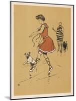 Young Woman in a Red Swimsuit with Her White Bulldog on the Beach-Cecil Aldin-Mounted Art Print