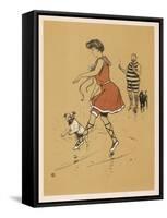 Young Woman in a Red Swimsuit with Her White Bulldog on the Beach-Cecil Aldin-Framed Stretched Canvas