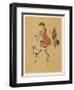 Young Woman in a Red Swimsuit with Her White Bulldog on the Beach-Cecil Aldin-Framed Art Print