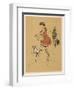 Young Woman in a Red Swimsuit with Her White Bulldog on the Beach-Cecil Aldin-Framed Art Print