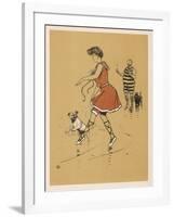 Young Woman in a Red Swimsuit with Her White Bulldog on the Beach-Cecil Aldin-Framed Art Print