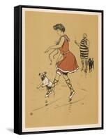 Young Woman in a Red Swimsuit with Her White Bulldog on the Beach-Cecil Aldin-Framed Stretched Canvas