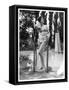 Young Woman in an Abstract Print Bikini with Broderie Anglaise Trim Towel Dries Her Hair-null-Framed Stretched Canvas