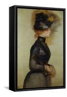 Young Woman in Blue Going to the Conservatory-Pierre-Auguste Renoir-Framed Stretched Canvas