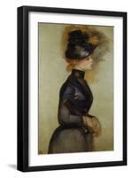 Young Woman in Blue Going to the Conservatory-Pierre-Auguste Renoir-Framed Giclee Print
