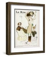 Young Woman in Corset Chemise and Stockings Secures Her New Hat-Jacques Wely-Framed Art Print