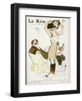 Young Woman in Corset Chemise and Stockings Secures Her New Hat-Jacques Wely-Framed Art Print