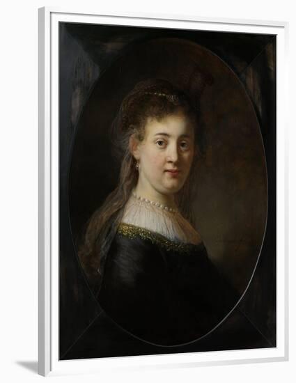 Young Woman in Fantasy Costume, 1633-Rembrandt van Rijn-Framed Premium Giclee Print