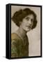 Young Woman in Green Dress and Pearl Necklace-null-Framed Stretched Canvas