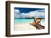 Young Woman in Hat with Tablet Pc at the Beach-haveseen-Framed Photographic Print