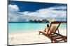 Young Woman in Hat with Tablet Pc at the Beach-haveseen-Mounted Photographic Print