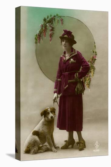 Young Woman in Purple Costume, with Dog-null-Stretched Canvas