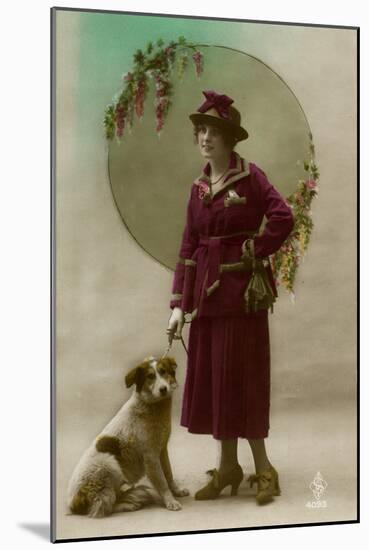 Young Woman in Purple Costume, with Dog-null-Mounted Photographic Print