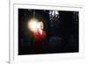 Young Woman in Red Cloak with Lantern Lost in Forest-Sergey Nivens-Framed Photographic Print