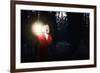 Young Woman in Red Cloak with Lantern Lost in Forest-Sergey Nivens-Framed Photographic Print