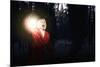 Young Woman in Red Cloak with Lantern Lost in Forest-Sergey Nivens-Mounted Photographic Print