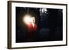 Young Woman in Red Cloak with Lantern Lost in Forest-Sergey Nivens-Framed Photographic Print