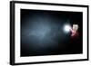 Young Woman in Red Cloak with Lantern Lost in Forest-Sergey Nivens-Framed Photographic Print