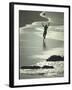 Young Woman in Silhouette Running Along Beach at Twilight Throwing Beach Ball Up in the Air-Co Rentmeester-Framed Photographic Print