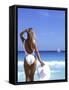 Young Woman in Swimsuit with White Hat-Bill Bachmann-Framed Stretched Canvas