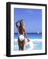 Young Woman in Swimsuit with White Hat-Bill Bachmann-Framed Photographic Print