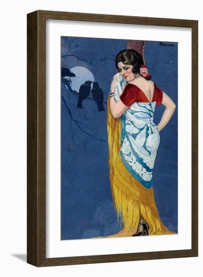 Young woman in the moonlight. Ca. 1925-Ramón José Izquierdo y Garrido-Framed Giclee Print