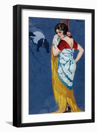 Young woman in the moonlight. Ca. 1925-Ramón José Izquierdo y Garrido-Framed Giclee Print