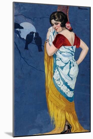 Young woman in the moonlight. Ca. 1925-Ramón José Izquierdo y Garrido-Mounted Giclee Print