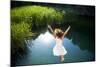 Young Woman in White Dress Jumping into a Idyllic Lake-Luna Vandoorne-Mounted Photographic Print