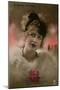 Young Woman in White Fur on a Birthday Postcard-null-Mounted Photographic Print