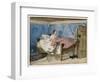 Young Woman is Woken up by a Cat Entering Her Bedroom-Karl H. Muller-Framed Art Print