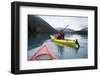 Young Woman Kayaking on Chilko Lake in British Columbia, Canada-Justin Bailie-Framed Photographic Print