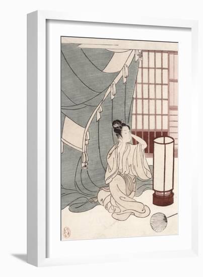 Young Woman Kneeling by Her Mosquito Net, 1766-Suzuki Harunobu-Framed Giclee Print