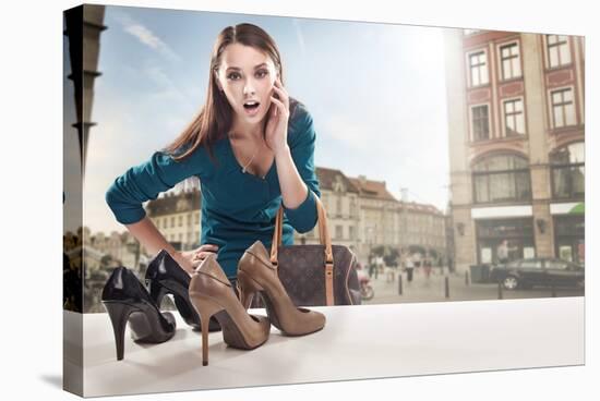 Young Woman Looking at the Shop Window-conrado-Stretched Canvas