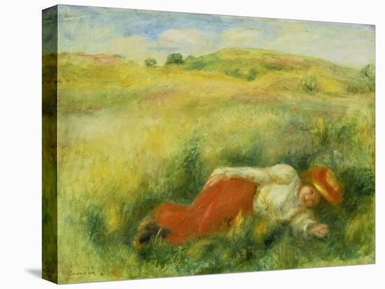 Young Woman, Lying in a Green Meadow-Pierre-Auguste Renoir-Stretched Canvas