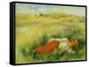 Young Woman, Lying in a Green Meadow-Pierre-Auguste Renoir-Framed Stretched Canvas