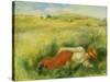 Young Woman, Lying in a Green Meadow-Pierre-Auguste Renoir-Stretched Canvas