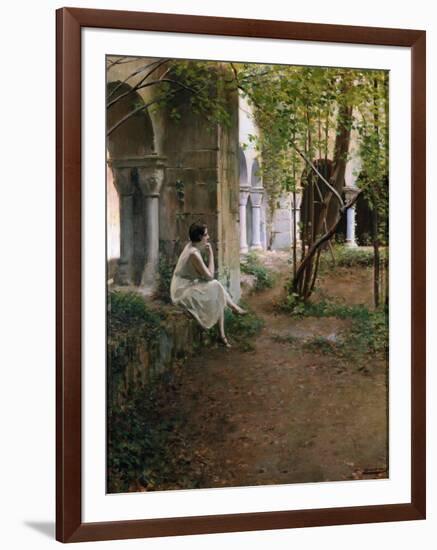 Young Woman Meditating in a Cloister, 1923 (Painting)-Ramon Casas i Carbo-Framed Giclee Print