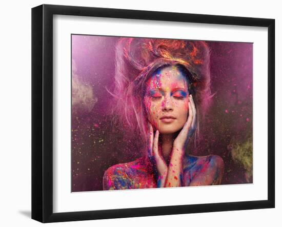 Young Woman Muse with Creative Body Art and Hairdo-NejroN Photo-Framed Art Print