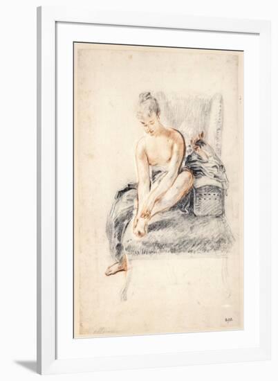 Young Woman, Nude, Holding One Foot in Her Hands, 1716-18-Jean-Antoine Watteau-Framed Giclee Print