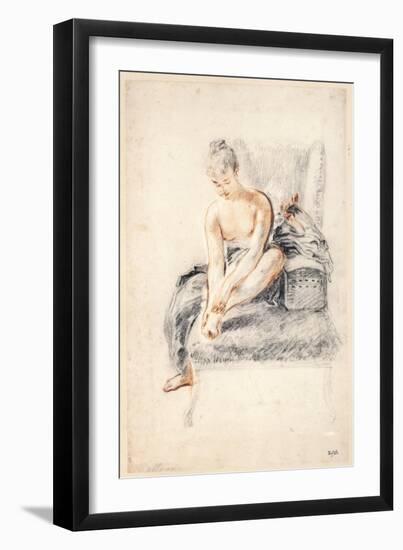 Young Woman, Nude, Holding One Foot in Her Hands, 1716-18-Jean-Antoine Watteau-Framed Premium Giclee Print