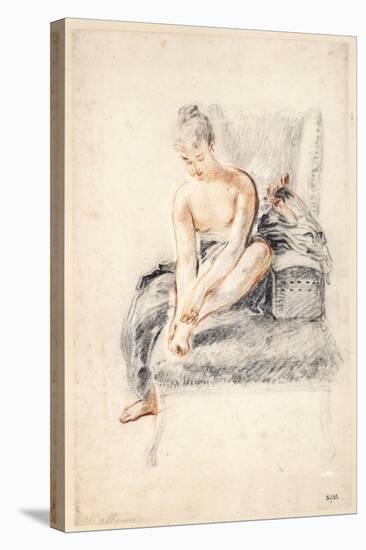 Young Woman, Nude, Holding One Foot in Her Hands, 1716-18-Jean-Antoine Watteau-Stretched Canvas