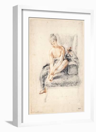 Young Woman, Nude, Holding One Foot in Her Hands, 1716-18-Jean-Antoine Watteau-Framed Giclee Print