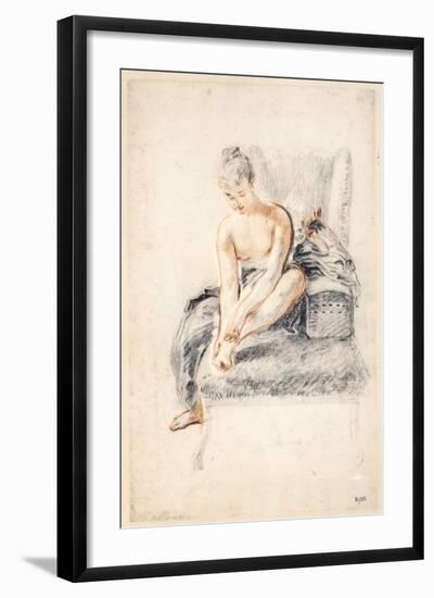 Young Woman, Nude, Holding One Foot in Her Hands, 1716-18-Jean-Antoine Watteau-Framed Giclee Print