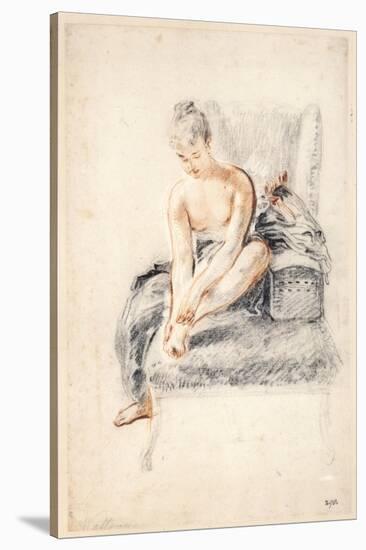 Young Woman, Nude, Holding One Foot in Her Hands, 1716-18-Jean-Antoine Watteau-Stretched Canvas