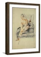 Young Woman, Nude, Holding One Foot in Her Hands, Red and Black Chalk-Jean Antoine Watteau-Framed Giclee Print