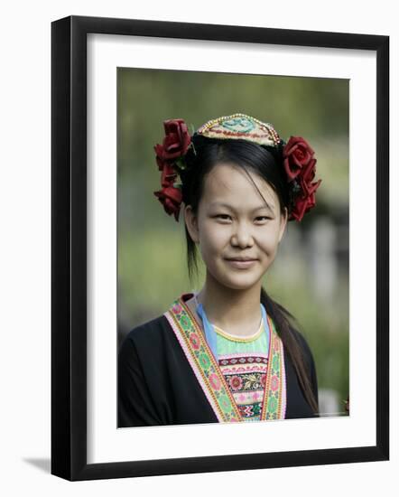Young Woman of Yao Minority Mountain Tribe in Traditional Costume, Guangxi Province, China-Angelo Cavalli-Framed Photographic Print
