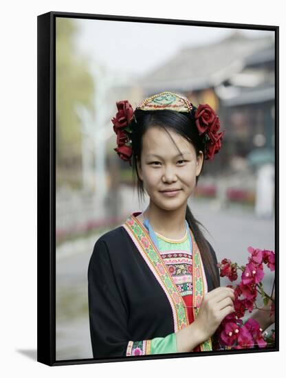 Young Woman of Yao Minority Mountain Tribe in Traditional Costume, Guangxi Province, China-Angelo Cavalli-Framed Stretched Canvas